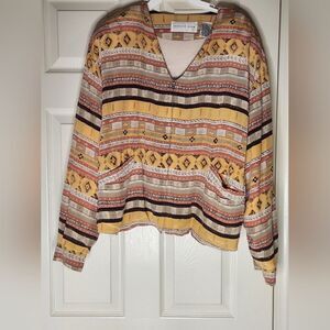 Vtg August Silk 2X 100% SILK Mlticlrd Pockets Lined Zipper Women's Coat Jacket